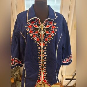 Bob Mackie Blue Jacket with Red and White Embroidery